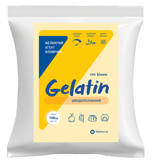 GELATIN - яловичий желатин. Має сертифікат HALAL