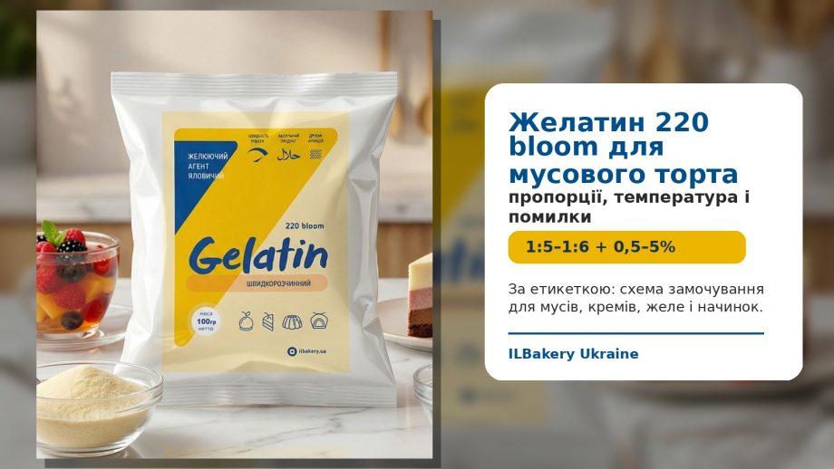 GELATIN ILBakery 220 bloom HALAL для муссового торта — пропорции 1:5–1:6 и дозировка 0,5–5%